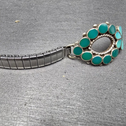Navajo Silver Watch Band Tips Turquoise Vintage Loops Women Blue Green4