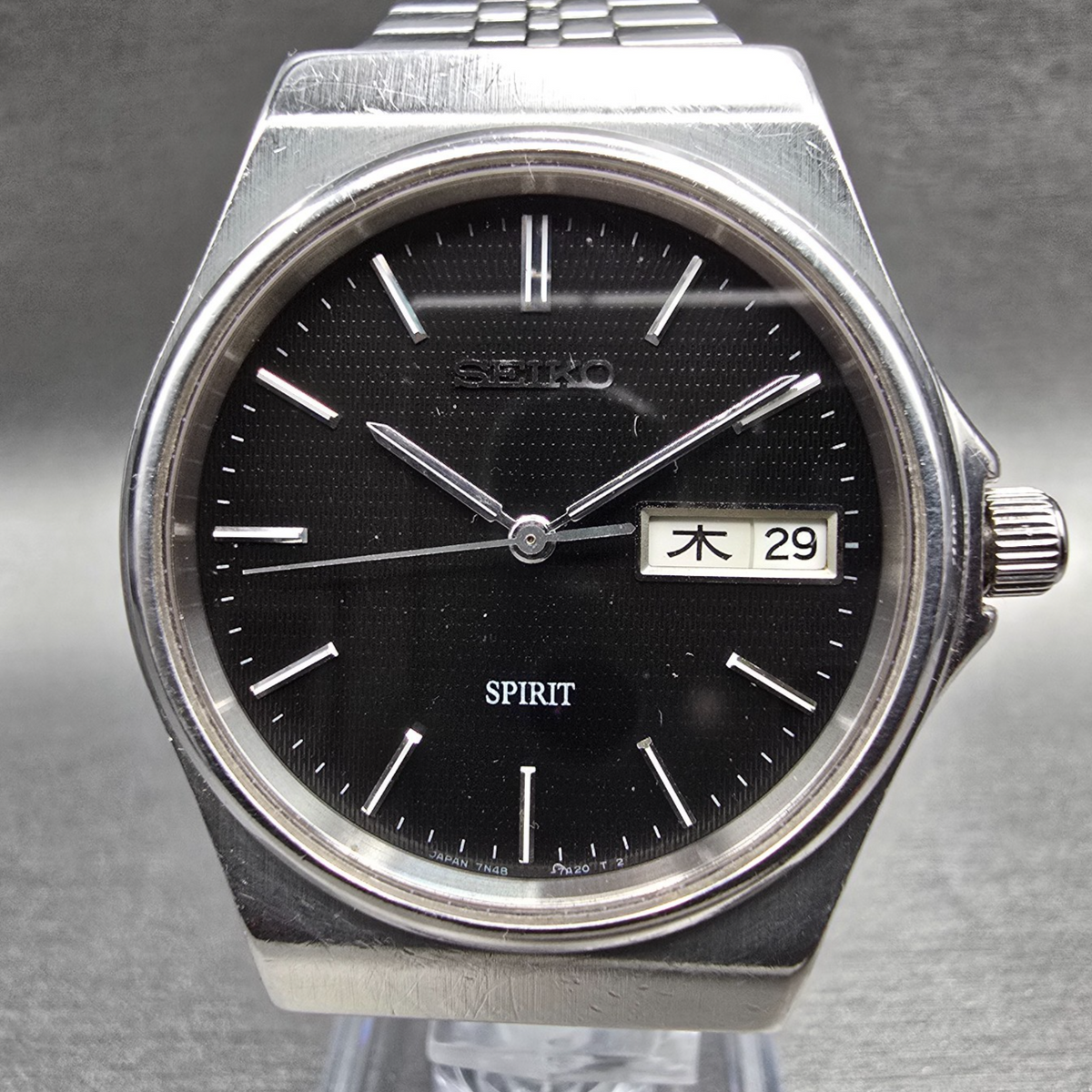 Seiko Spirit Watch Men 34mm Black Dial Silver Tone Daydate 7N48-7A10 New Battery0