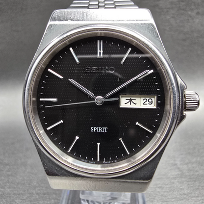 Seiko Spirit Watch Men 34mm Black Dial Silver Tone Daydate 7N48-7A10 New Battery0