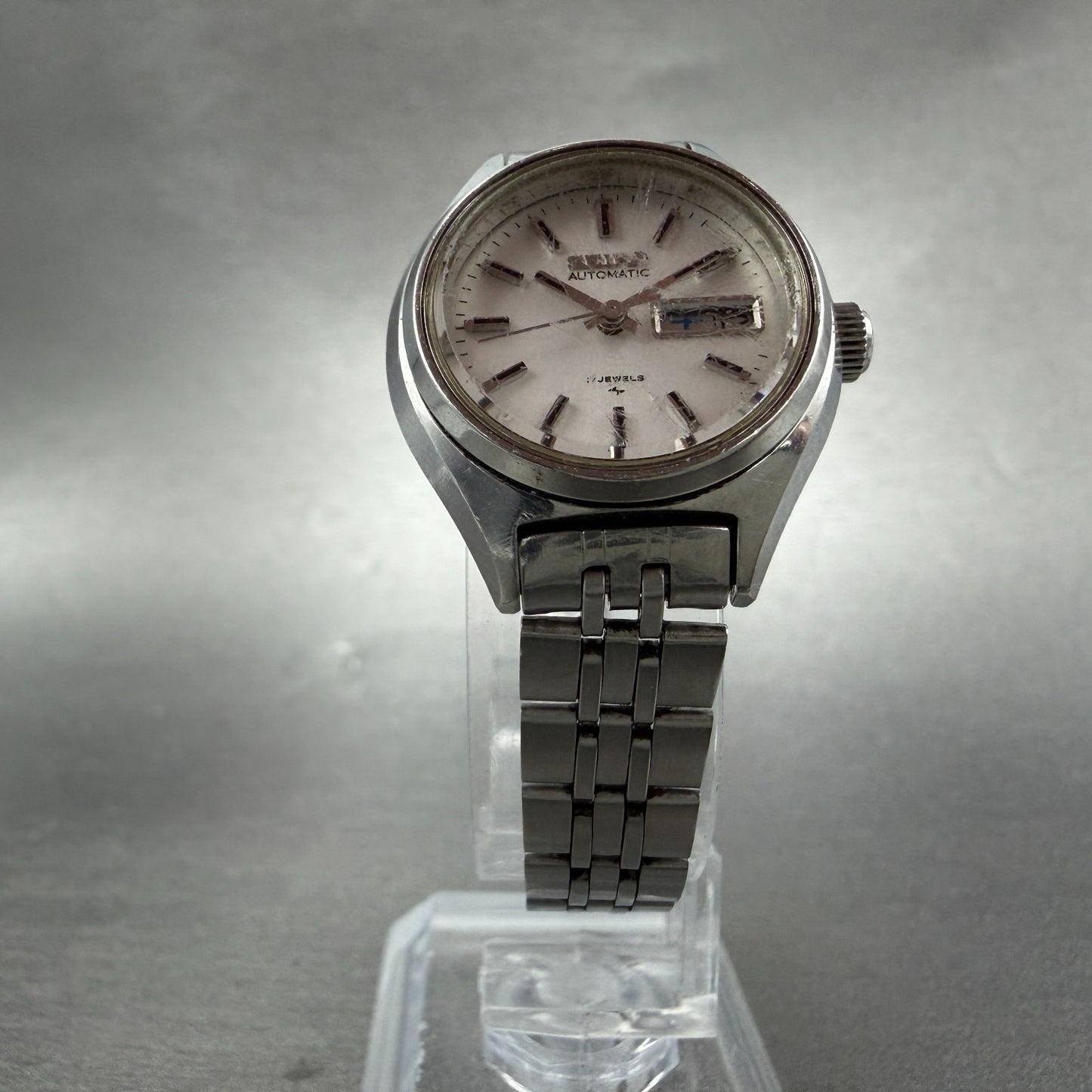 Seiko Automatic Watch Women 25mm Silver Dial Silver Tone Daydate 2206-0480 PARTS6
