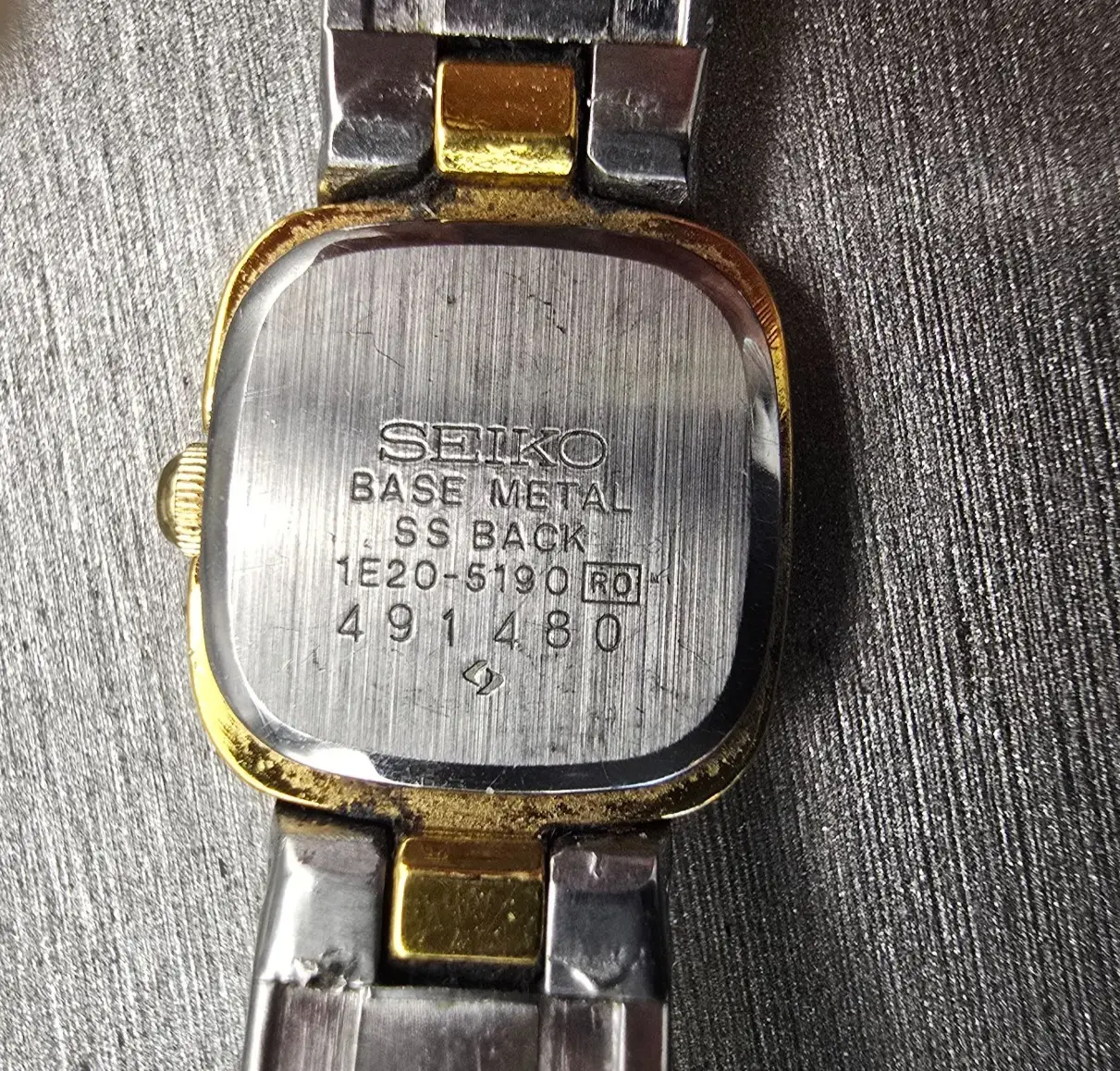 Seiko Watch Women 14mm Silver Dial Two Tone Rectangle 1E20-5190 New Battery VTG10