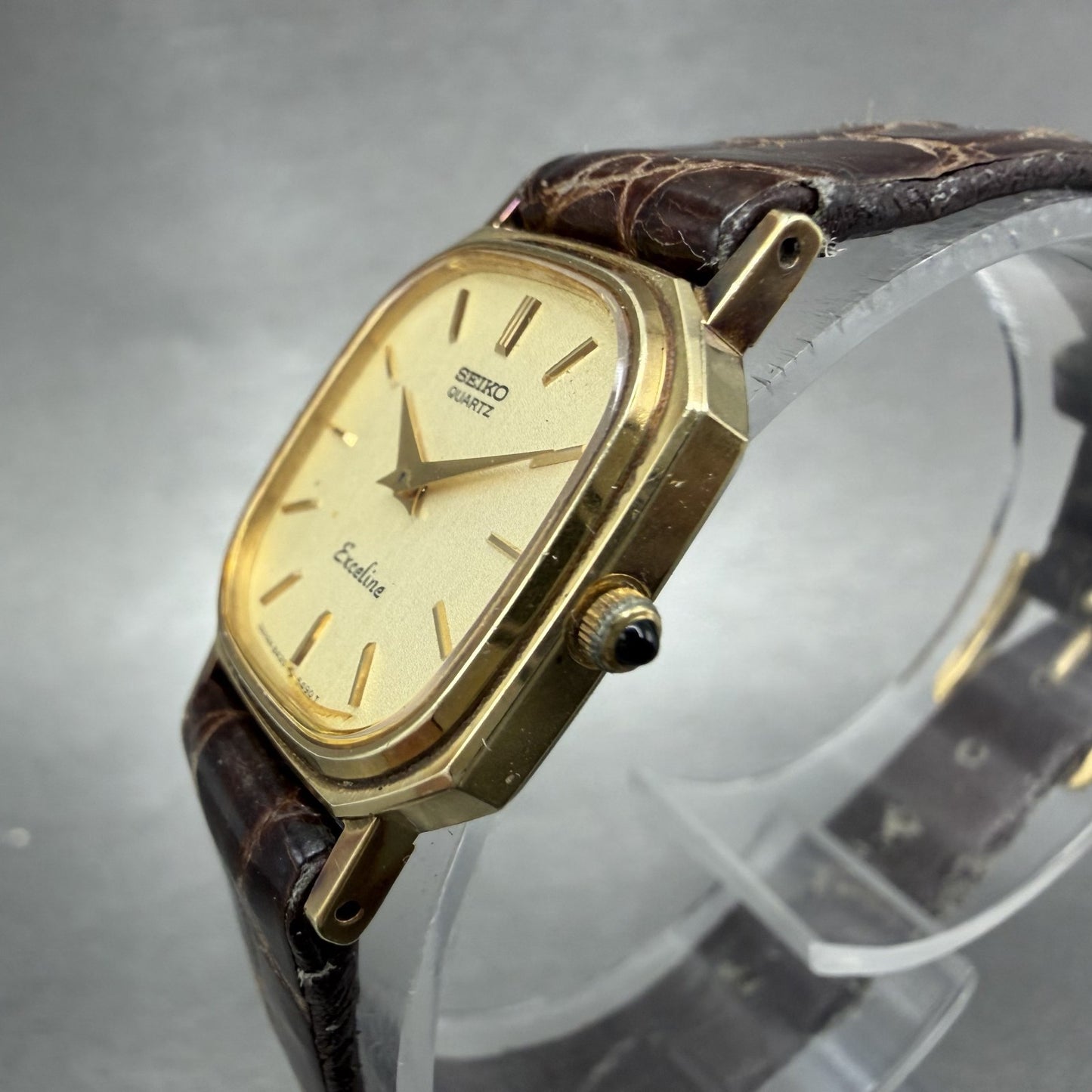 Seiko Exceline Watch Women 20mm Champagne Dial Gold Octagon 8420-5420 new Batt2