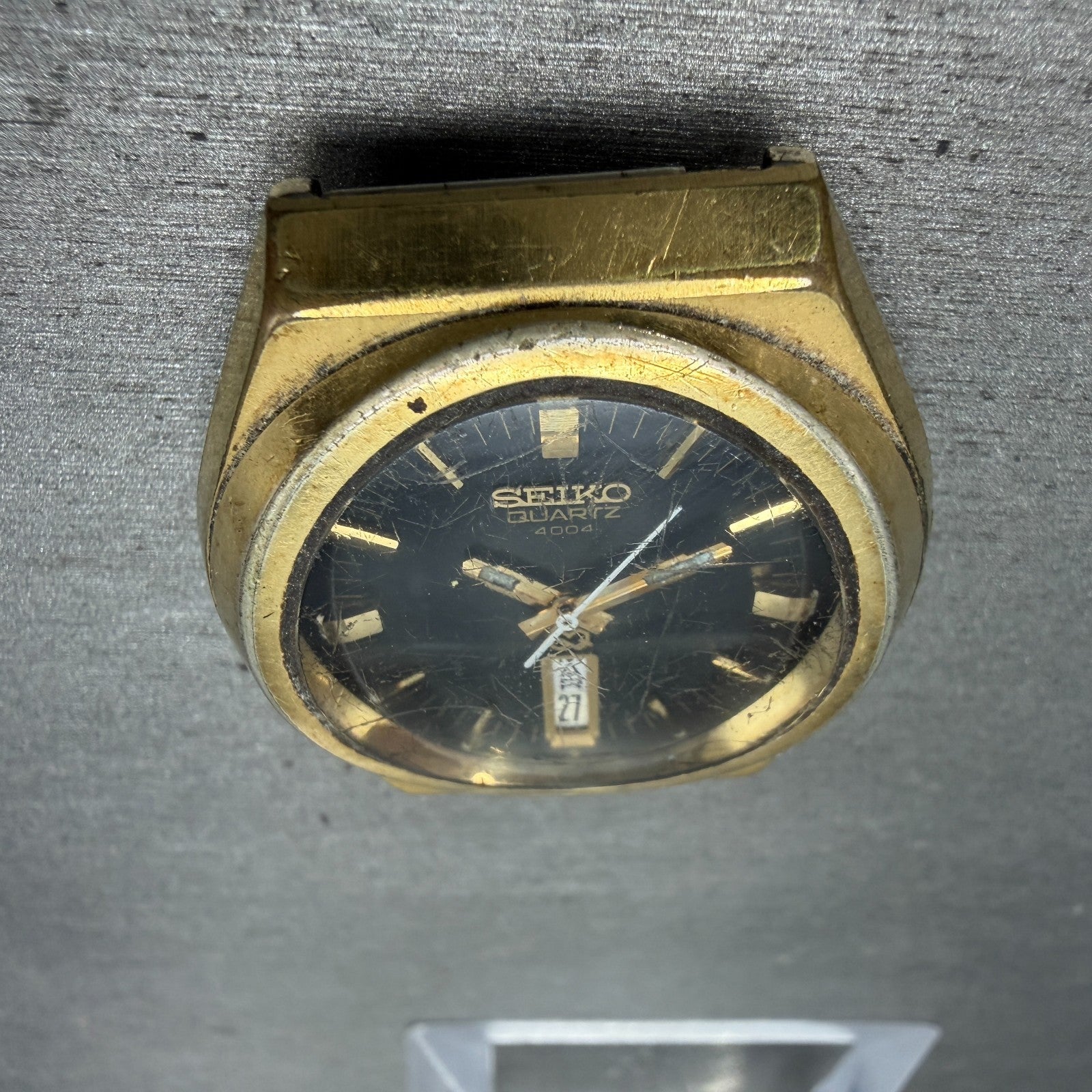 Seiko SQ Watch Men 37mm Black Dial Gold Tone Daydate Oval 0903-8029 PARTS VTG5