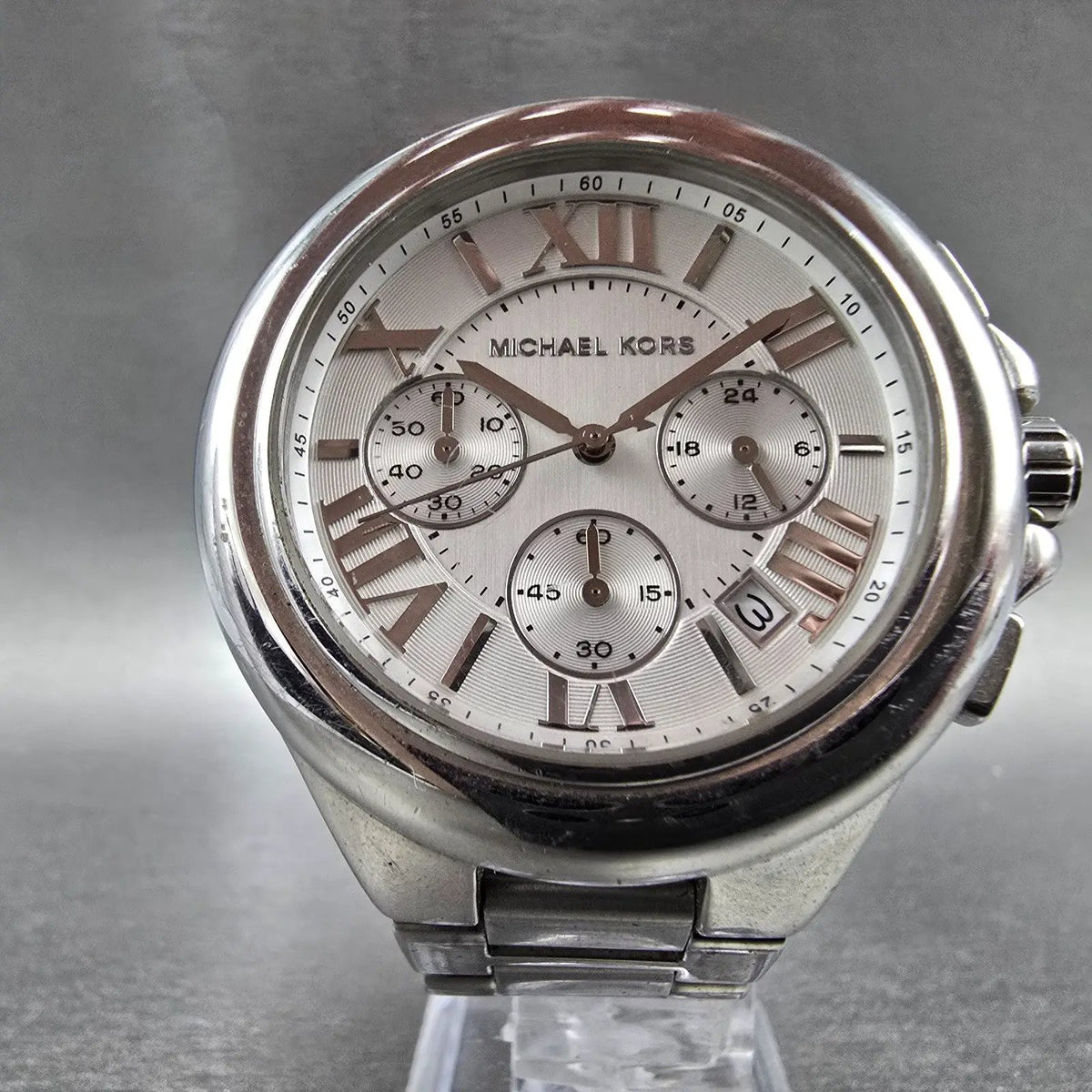 Michael Kors Camile Chrono Watch Women 43mm White Dial Steel Date MK-5719 NewBat5