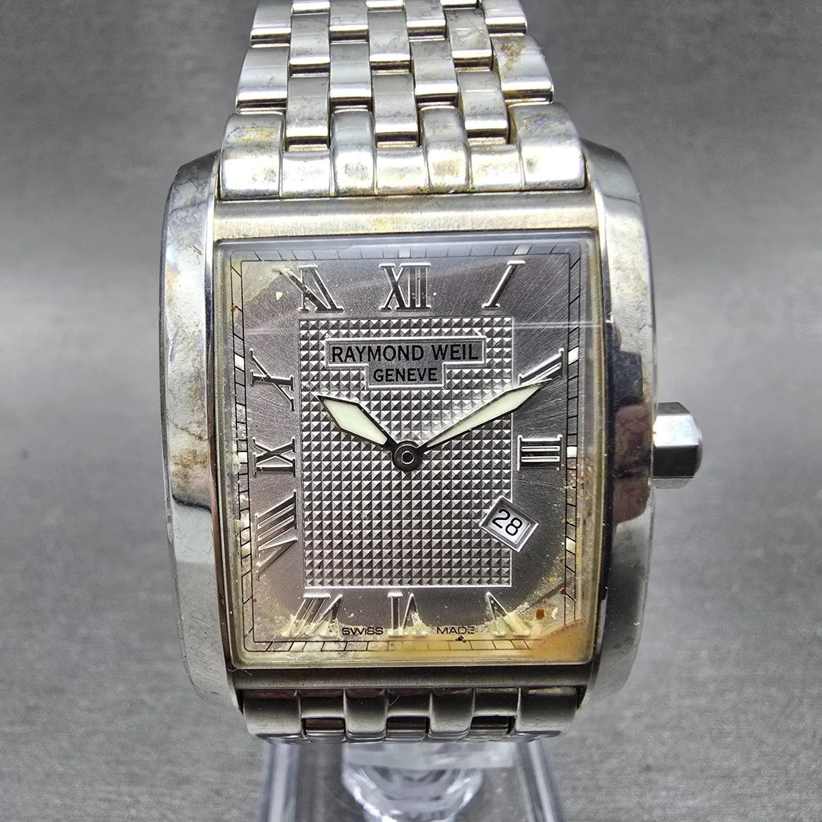 Raymond Weil Don Giovonni Tank Watch Men 30mm Silver Dial Steel Date 9975 NewBat0