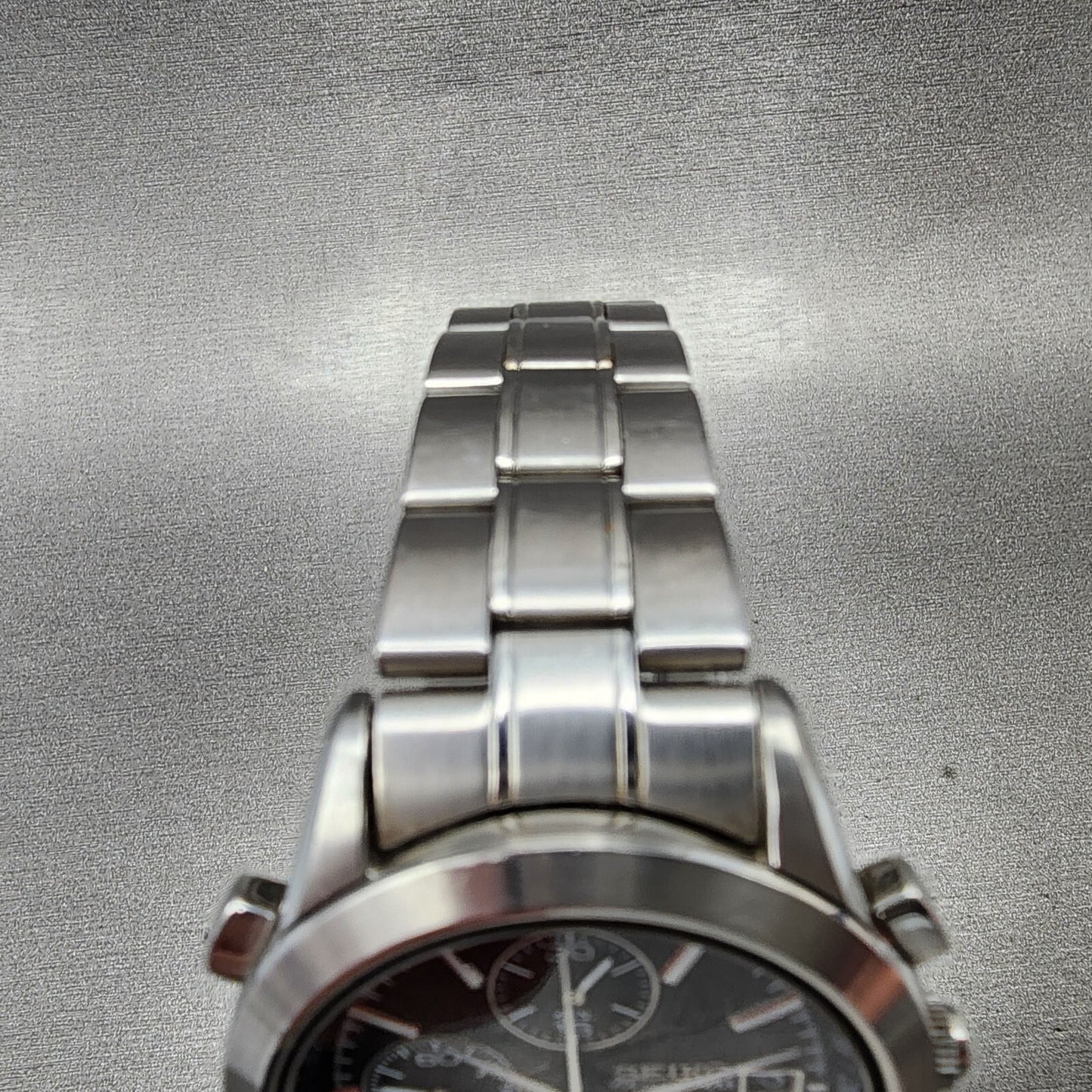 Seiko Chronograph Watch Men 37mm Black Dial Steel Date Alarm Round New Battery