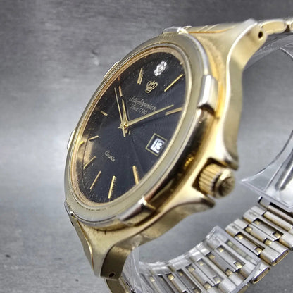 Jules Jurgenson Watch Men 37mm Black Dial Gold Tone Date Round New Battery VTG2