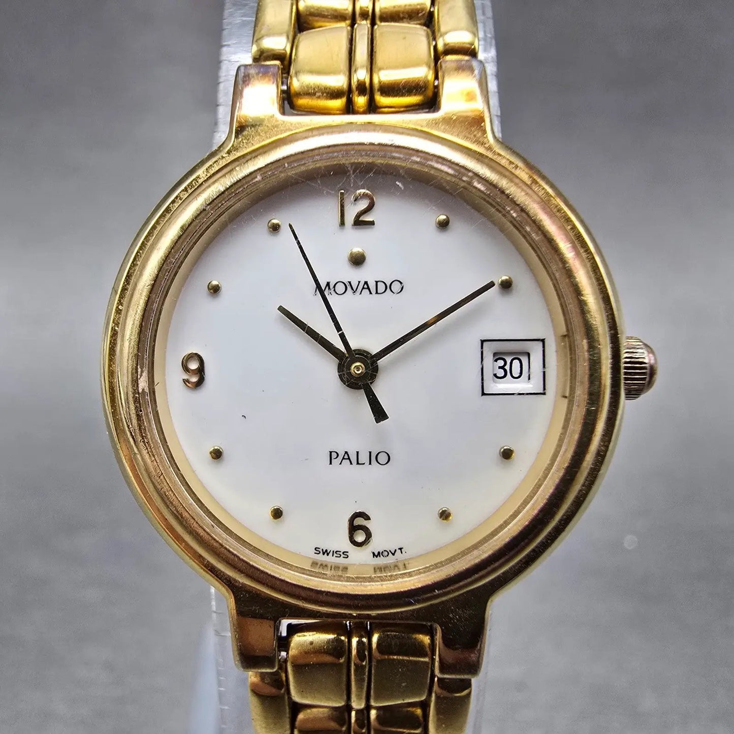 Movado Palio Watch Women 24mm White Dial Gold Tone Date 81.94.821H New Battery3