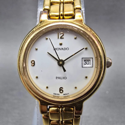 Movado Palio Watch Women 24mm White Dial Gold Tone Date 81.94.821H New Battery3