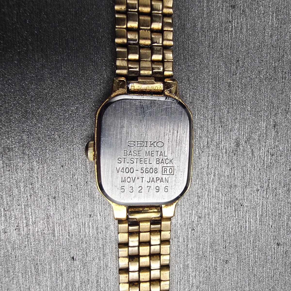 Seiko Watch Women 17mm Gold Dial Gold Tone Rectangle V400-5608 New Battery VTG10