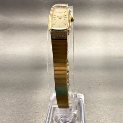 Seiko Watch Women 13mm Champagne Dial Gold Tone Rectangle 2E20-5019 New Battery5
