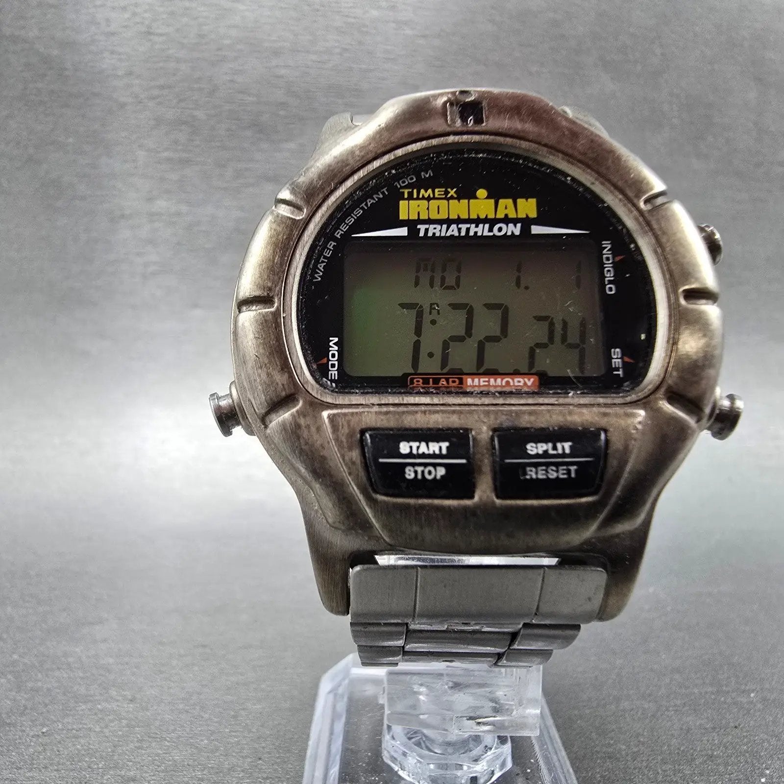 Timex Ironman Triathlon Watch Men 40mm Steel Alarm Chronograph Round New Battery5