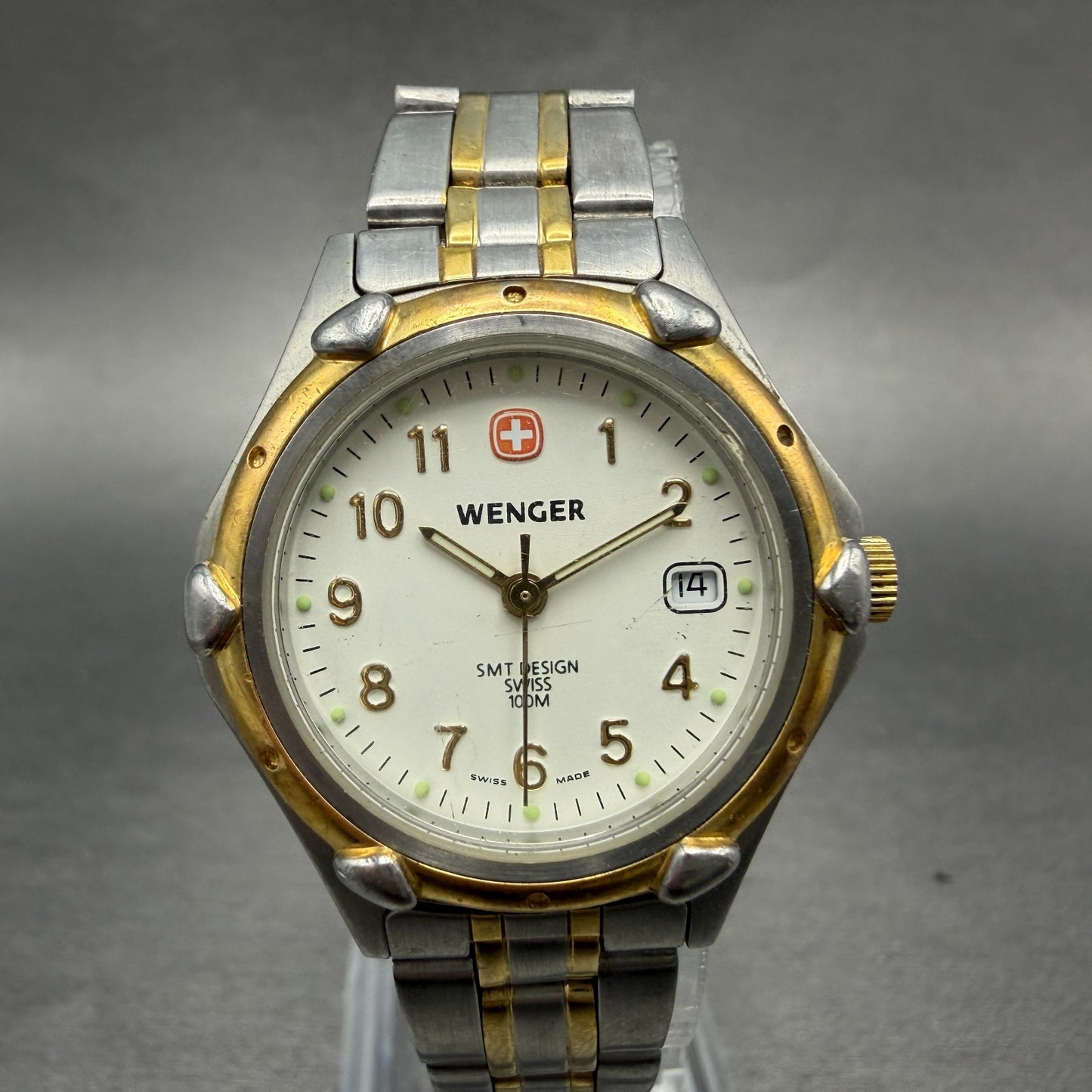 Wenger SAK Design Watch Women 28mm White Dial Two Tone Date Round New Battery9120