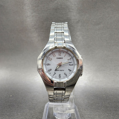 Casio Waveceptor Watch Women 30mm White Dial Silver Tone Date Round Runs LWQ1505