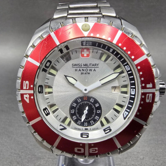 Swiss Military Hanowa Sealander Dive Watch Men 44mm White Dial Steel Date Newbat0