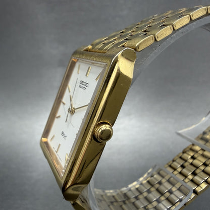 Seiko SX Tank Watch Men 24mm White Dial Gold Tone Rectangle V701-5K40 NewBattery2