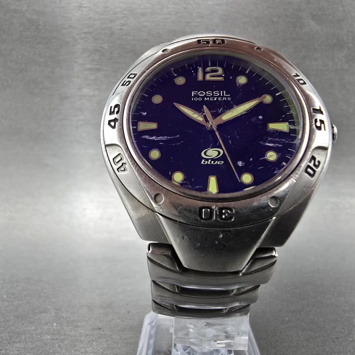 Fossil Blue Dive Watch Men 40mm Blue Dial Silver Tone Round AM-3395 New Battery5