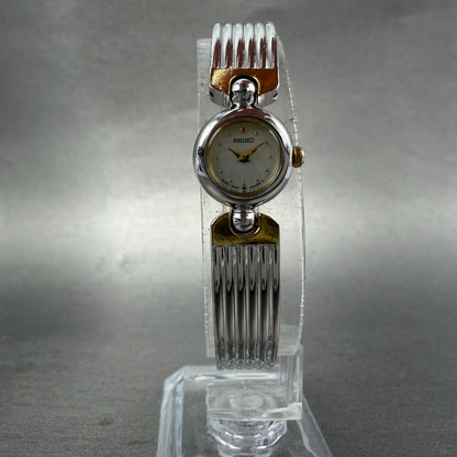 Seiko Watch Women 14mm Silver Dial Two Tone Round 1E20-0380 New Battery Vintage5