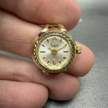 Sheffield Ring Watch Women 17mm Silver Dial Gold Tone Manual Wind Runs VTG0