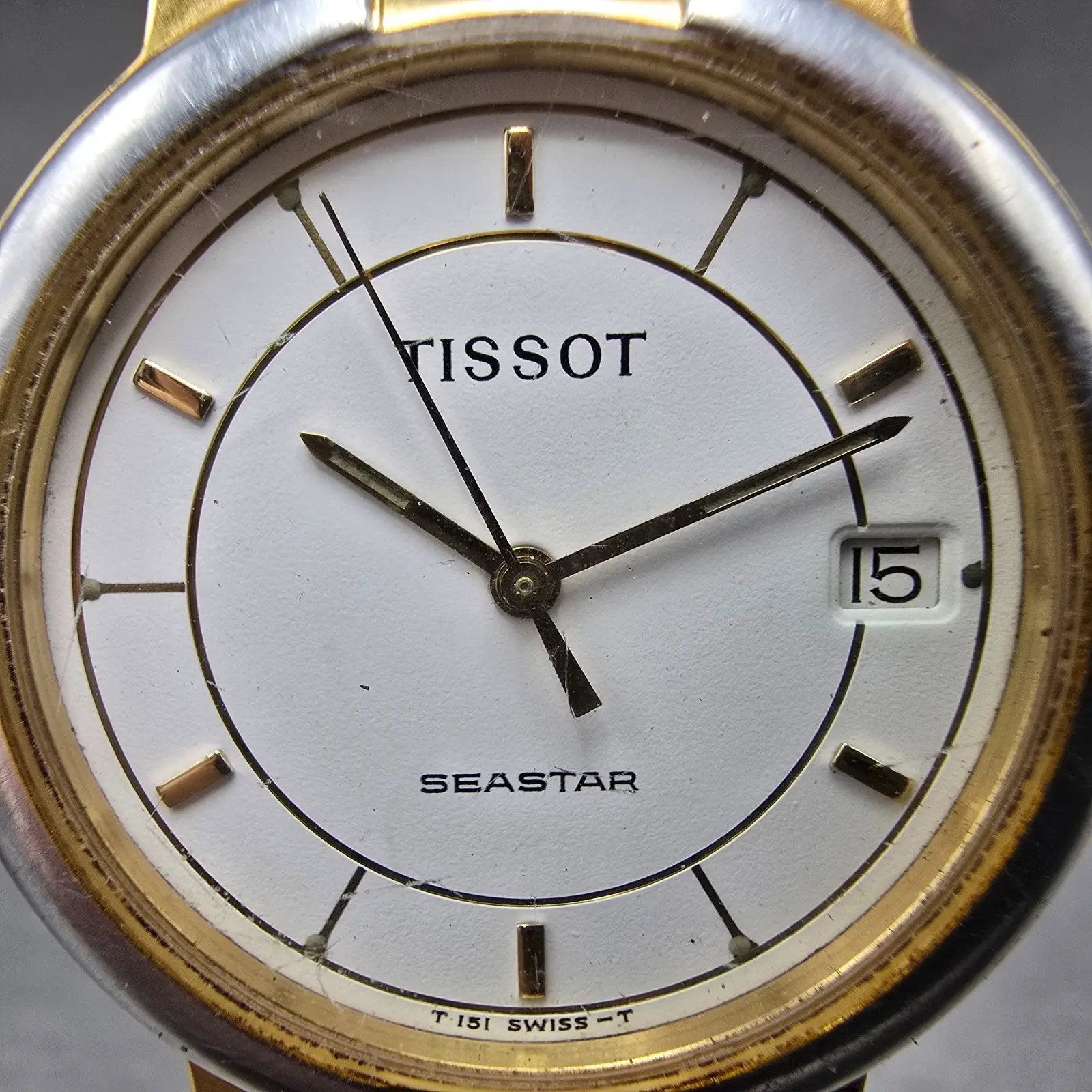 Tissot Seastar Watch Men 32mm White Dial Two Tone Date Round T251 New Battery D1