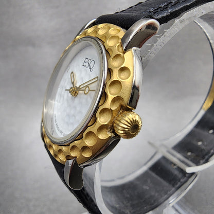 ESQ Watch Women 28mm White Dial Two Tone Round 100216 Golf Ball New Battery3