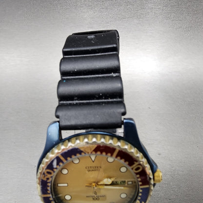 Citizen Dive Watch Men 40mm Gold Dial Blue Case Pepsi Bezel Round READ!!!!! Runs4