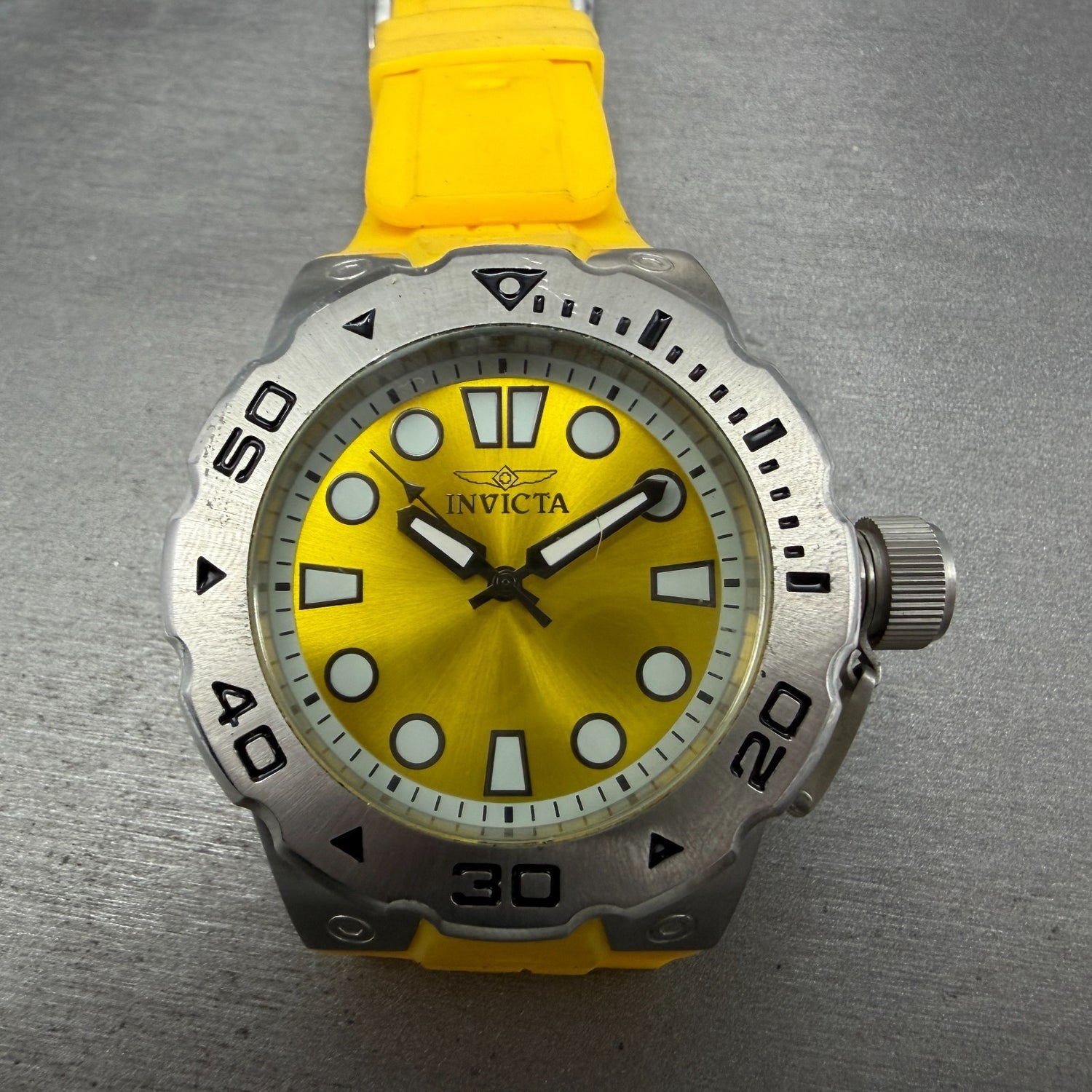 Invicta Pro Diver Watch Men 49mm Yellow Dial Steel Round 23193 New Battery0