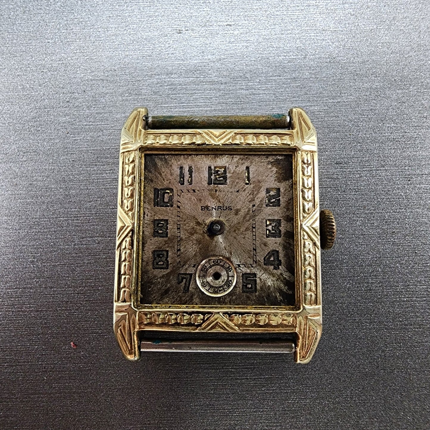 Benrus Tank Watch Men 28mm Silver Dial Gold Tone Rectangle 15 Jewels PARTS0