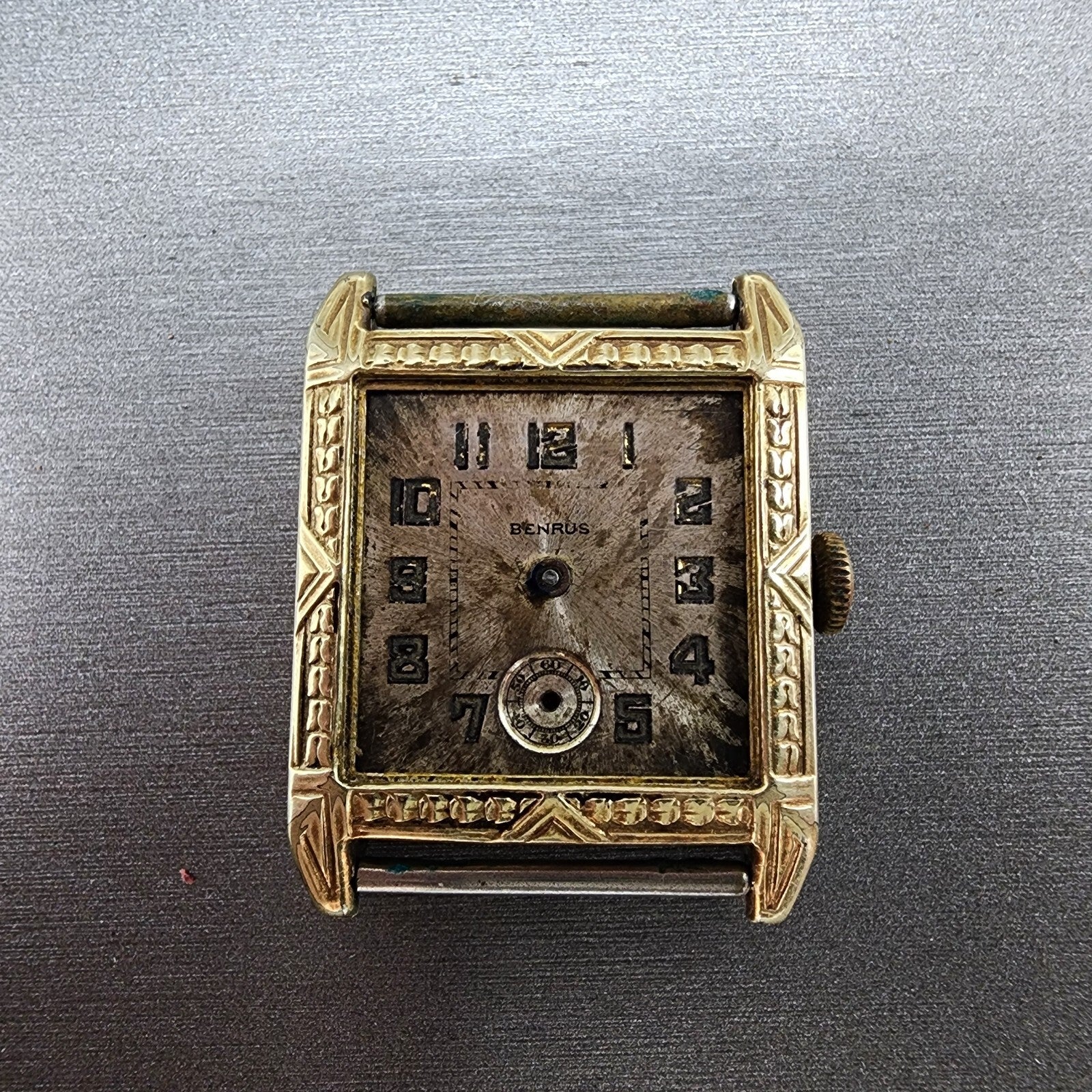 Benrus Tank Watch Men 28mm Silver Dial Gold Tone Rectangle 15 Jewels PARTS0