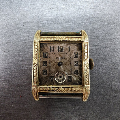 Benrus Tank Watch Men 28mm Silver Dial Gold Tone Rectangle 15 Jewels PARTS0