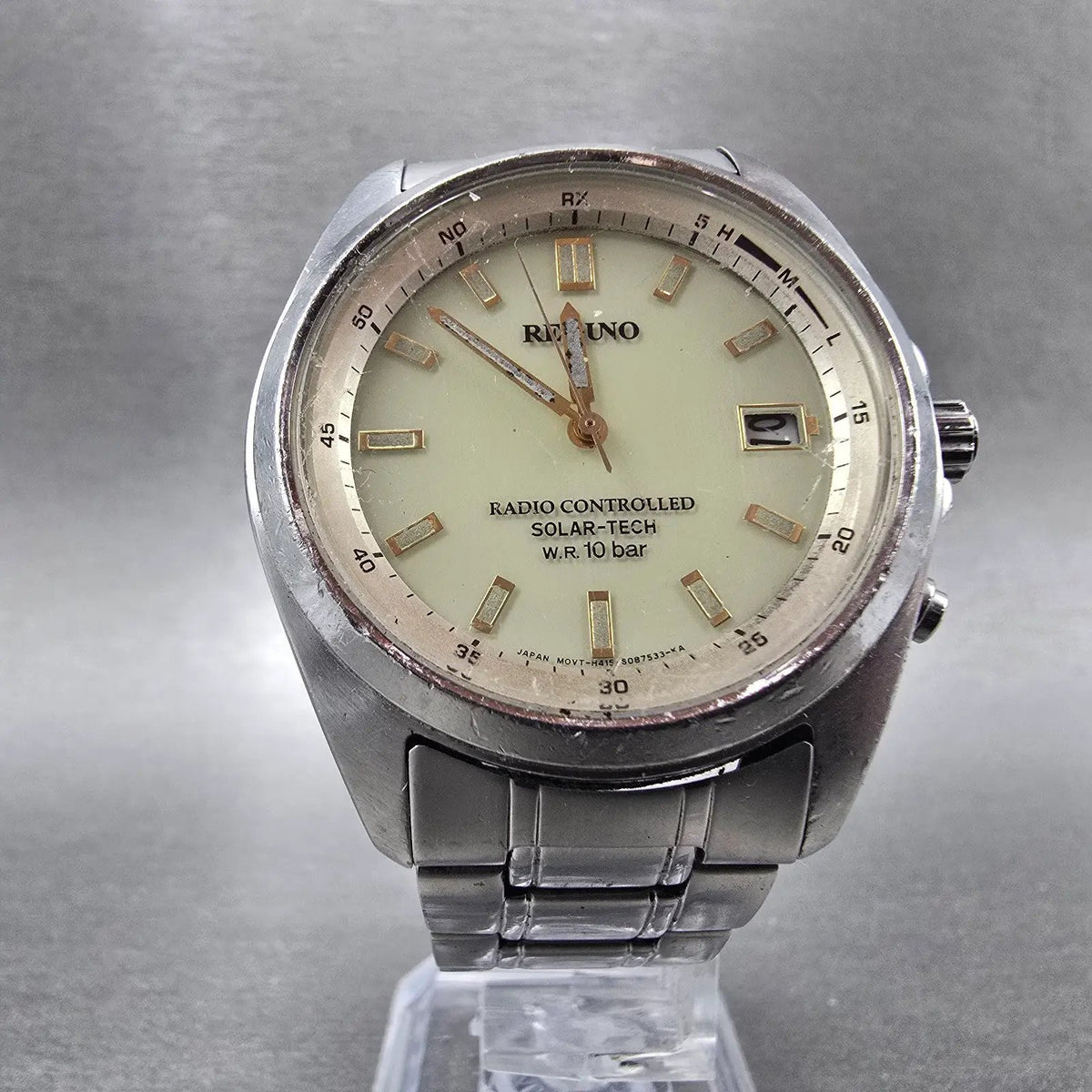 Citizen Reguno Atomic Solar Watch Men 38mm Cream Dial Silver Date PARTS JDM6