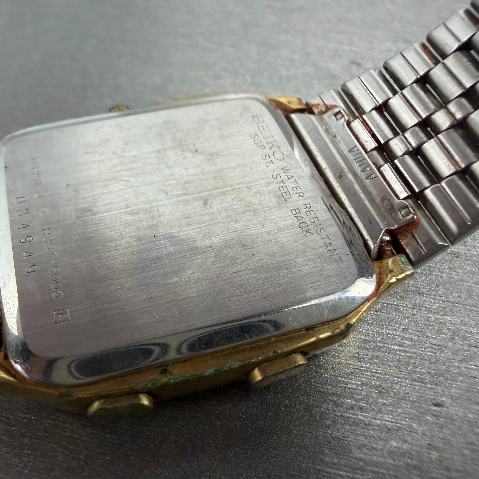Seiko Analog Digital Watch Men 31mm Gold Tone Alarm Chrono H357-5000 PARTS10