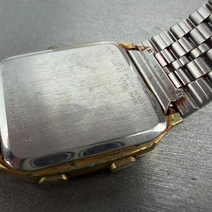 Seiko Analog Digital Watch Men 31mm Gold Tone Alarm Chrono H357-5000 PARTS10