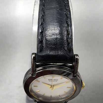 VTG Seiko Watch Women 22mm Silver Dial Black Tone Round 1N01-0A29 New Battery