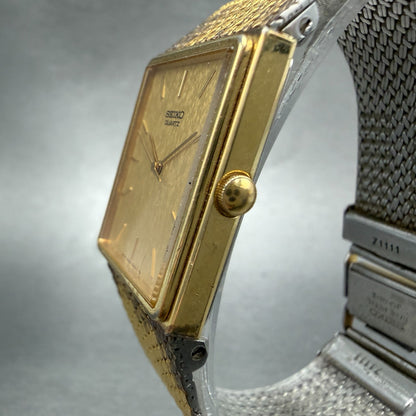 Seiko Tank Watch Men 24mm Gold Dial Gold Tone Rectangle Date 2A32-5019 PARTS VTG3