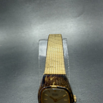 Seiko Watch Women 16mm Champagne Dial Gold Tone Rectangle 2c20-5569 New Battery34