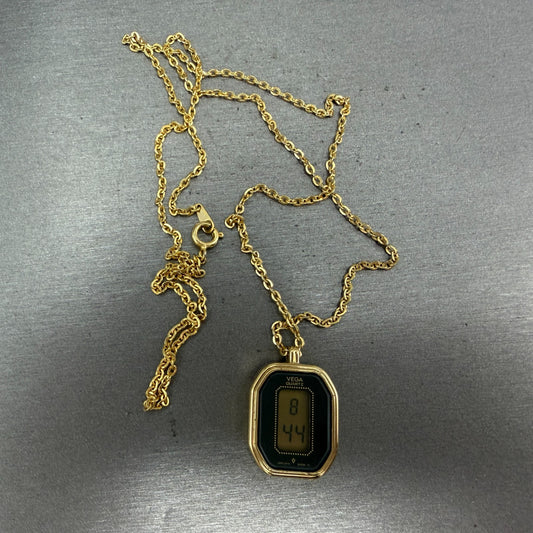 Vega Necklace Watch Women Digital LCD Gold Tone Octagon New Battery Vintage0