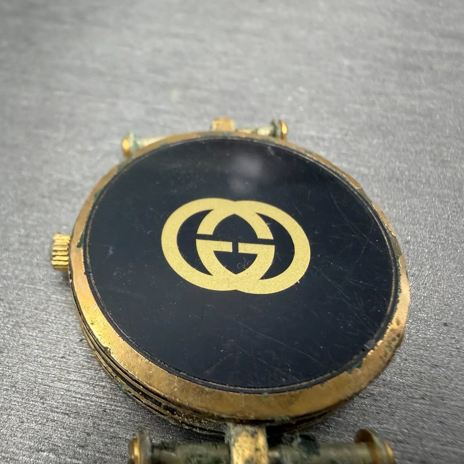 Gucci 2000M Watch Men 30mm Black Dial Gold Plated Round New Battery Vintage 65G6