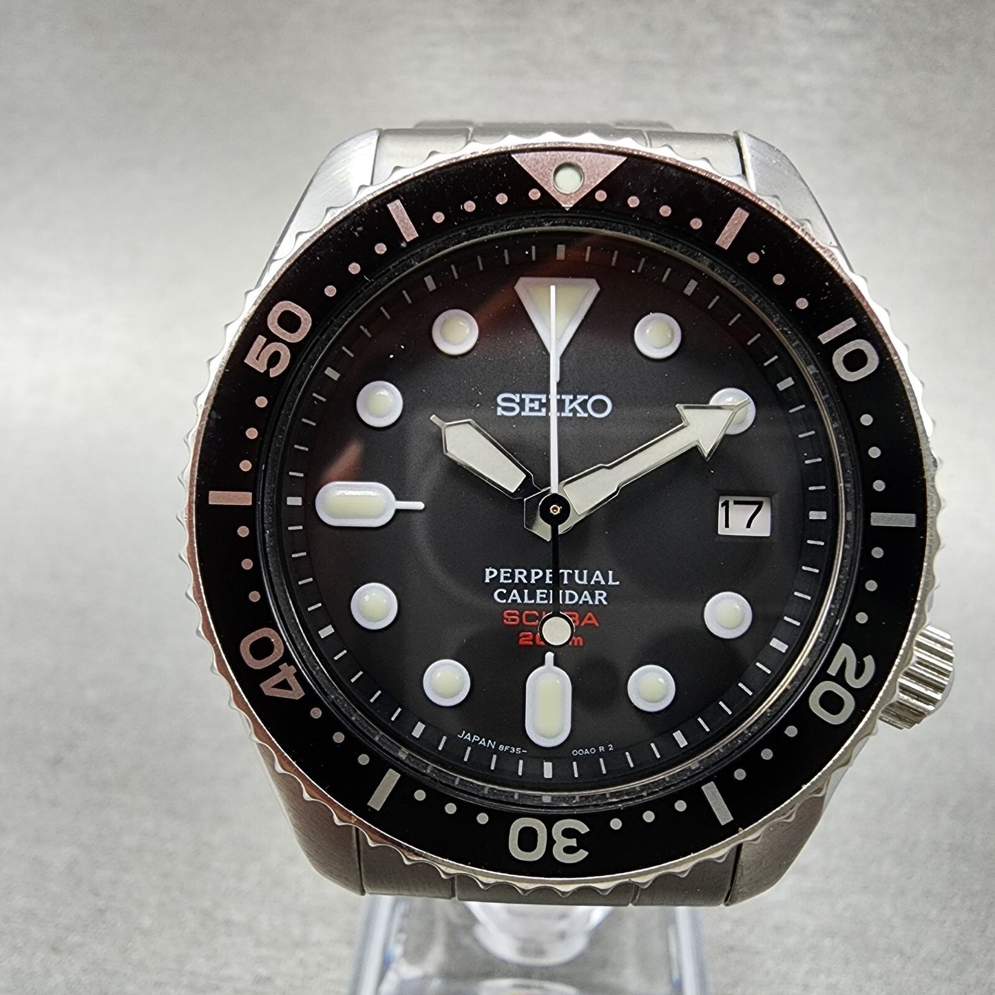 Seiko Perpetual Calendar Scuba Watch Men 39mm Black Dial Steel 8f3500a0 New Bat1