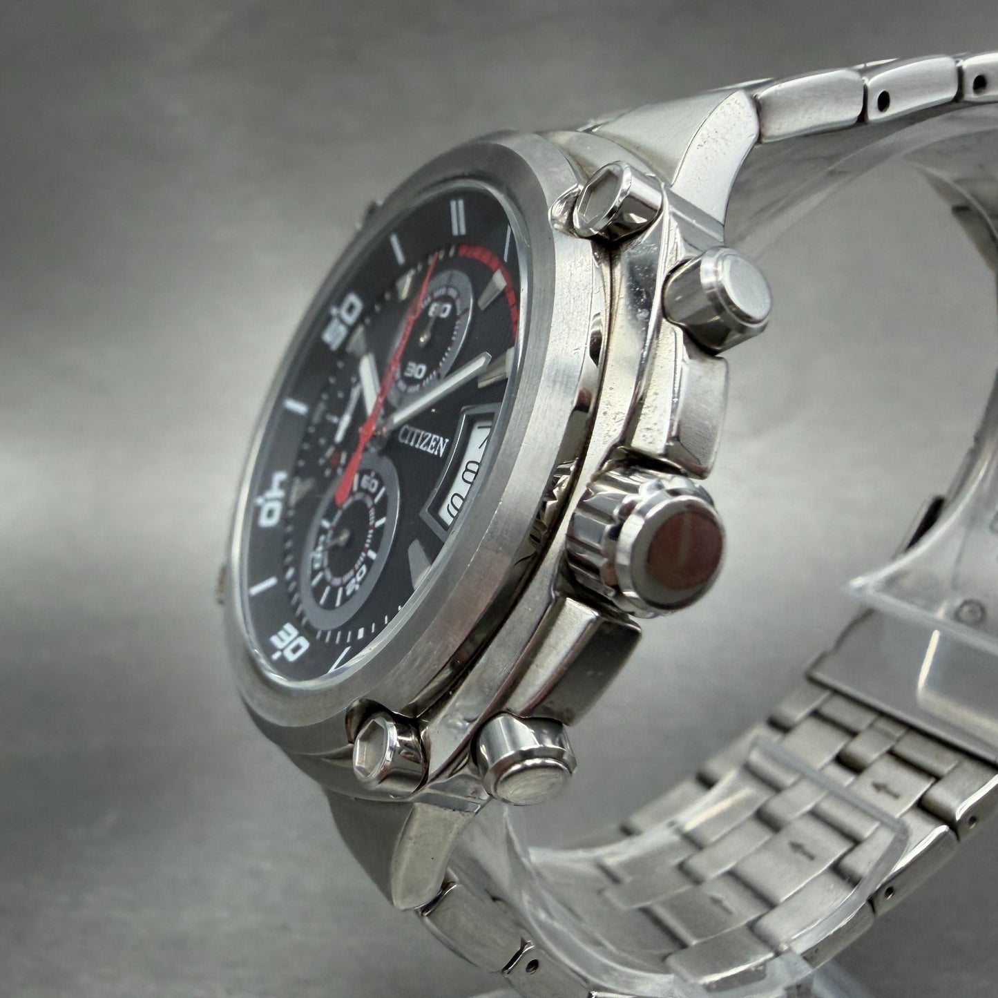 Citizen Chronograph Watch Men 44mm Black Dial Steel Date Round 0510 New battery2