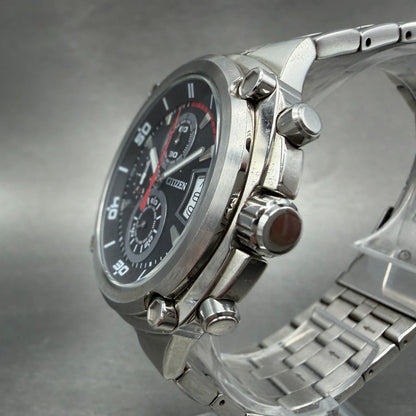 Citizen Chronograph Watch Men 44mm Black Dial Steel Date Round 0510 New battery2