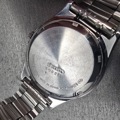 Seiko Watch Men 35mm Blue Dial Silver Tone Round 7C17-8000 Braille New Batt VTG10