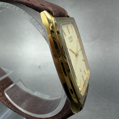 Citizen CQ Tank Watch Men 29mm Champagne Dial Gold Tone 4-798953 New Battery3