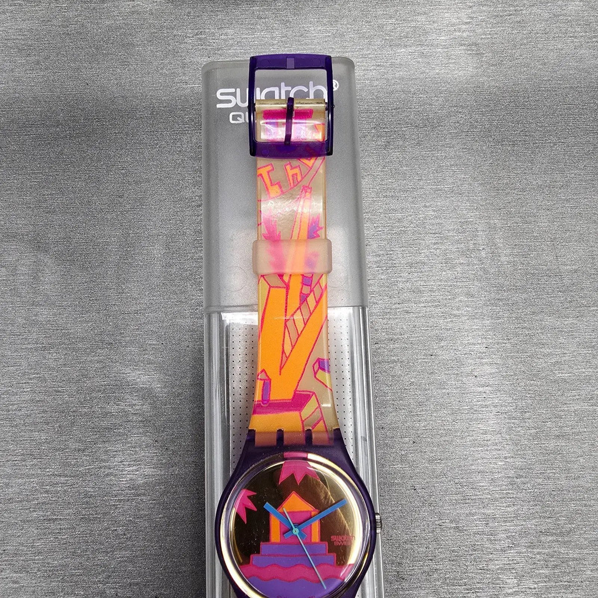 Swatch Rara Avis Watch Men 34mm Gold Dial Purple Case GV103 New Battery NOS3
