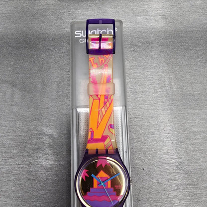 Swatch Rara Avis Watch Men 34mm Gold Dial Purple Case GV103 New Battery NOS3