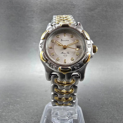 Bulova Marine Star Watch Women 28mm Silver Dial Two Tone Date 98M39 New BatteryK5