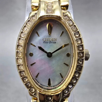 Citizen Eco-Drive Watch Women 18mm MOP Dial Gold tone Oval B023-S019206 Runs1