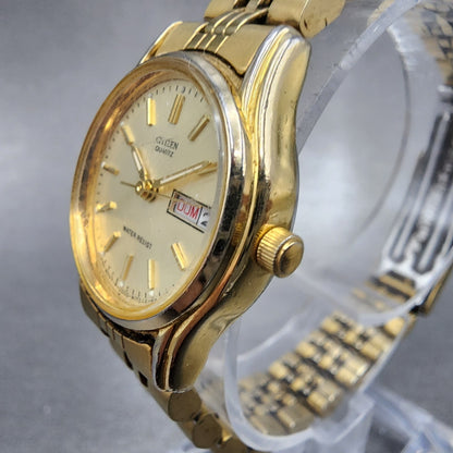 Citizen Watch Women 23mm Champagne Dial Gold Tone Daydate 6000-S38231 New Batt