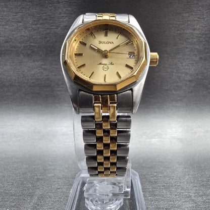 Bulova Marine Star Watch Women 24mm Gold Dial Two Tone Date Round 90G17 New Batt5