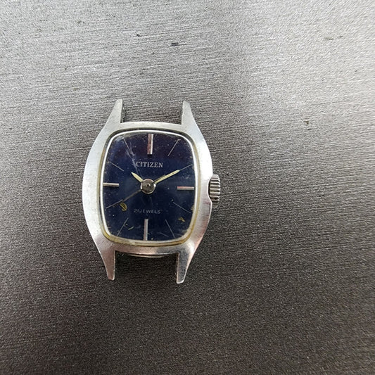 VTG Citizen Watch Women 17mm Blue Dial Steel Rectangle Manual Wind Runs